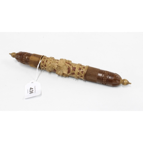 436 - A Black Forest vine carved needle case, circa late 19th century,  26cm long