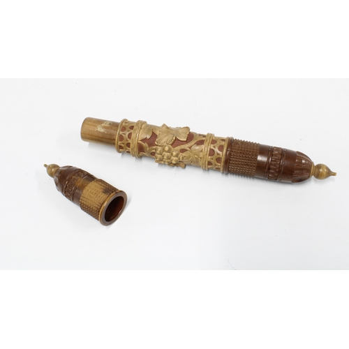 436 - A Black Forest vine carved needle case, circa late 19th century,  26cm long