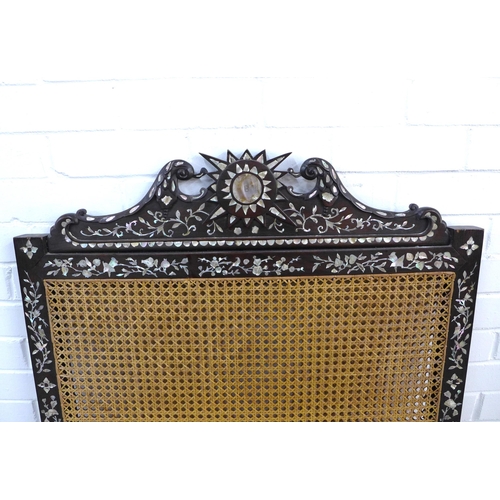 455 - Chinese rosewood and mother of pearl, cane work screen, circa 20th century 77 x 110cm.