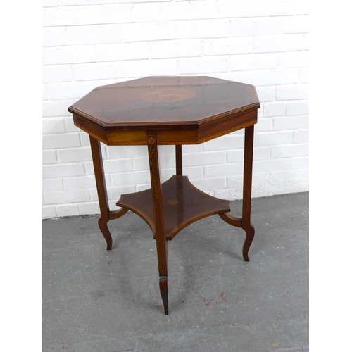 458 - Edwardian mahogany & marquetry inlaid centre table, octagonal top, under tier and cabriole legs,  61... 