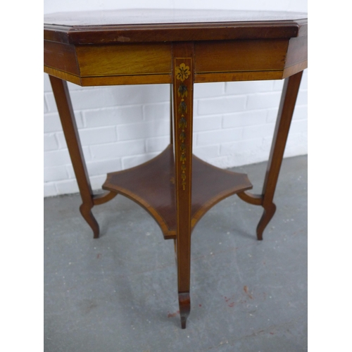 458 - Edwardian mahogany & marquetry inlaid centre table, octagonal top, under tier and cabriole legs,  61... 