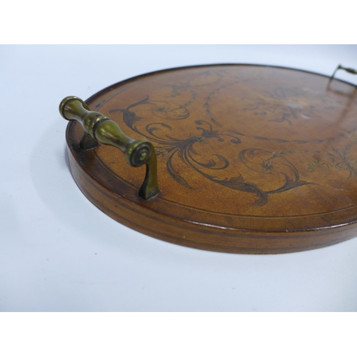 459 - Edwardian satinwood & mahogany marquetry oval tray, 71 x 35cm.