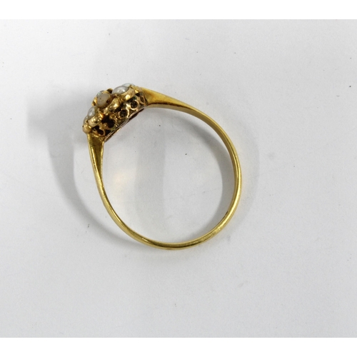 64 - Early 20th century diamond and seed pearl ring, stamped 18ct, size P