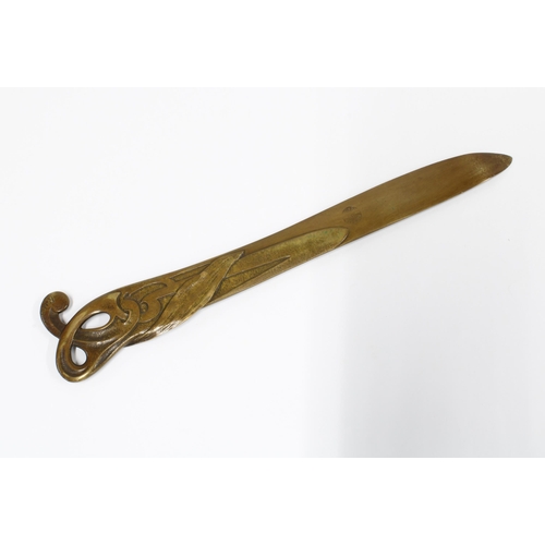 76 - Fumiere & Gavignot Art Nouveau bronze letter opener, the handle with lilies of the valley, signed R.... 