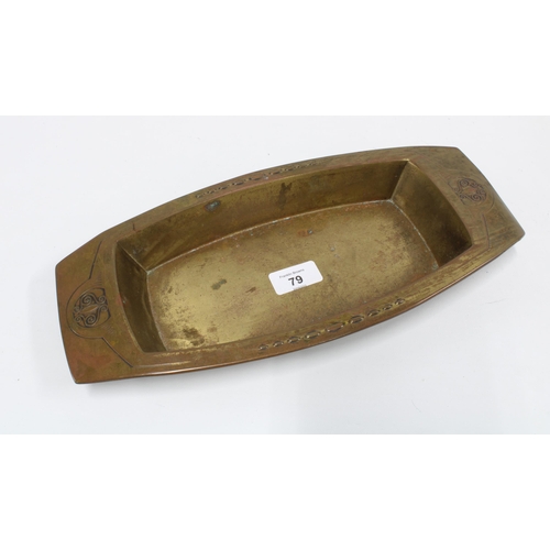 79 - Early 20th century Art Nouveau copper tray with stylised pattern, impressed makers mark verso 35cm