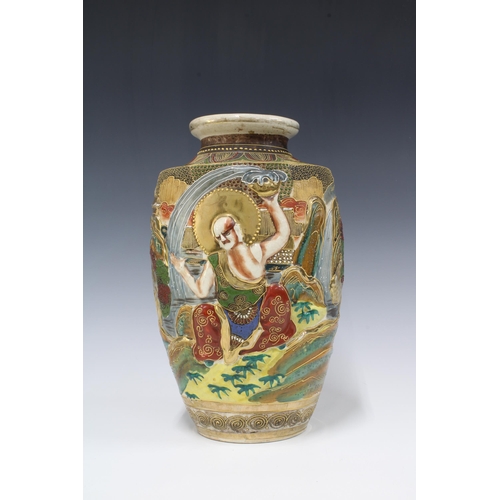 88 - Japanese earthenware vase decorated with Satsuma style figures, 30 x 20cm.