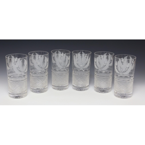 95 - Rare set of six Edinburgh Crystal Thistle design Highball whisky tumblers / glasses, in unused condi... 