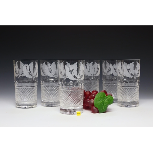 95 - Rare set of six Edinburgh Crystal Thistle design Highball whisky tumblers / glasses, in unused condi... 