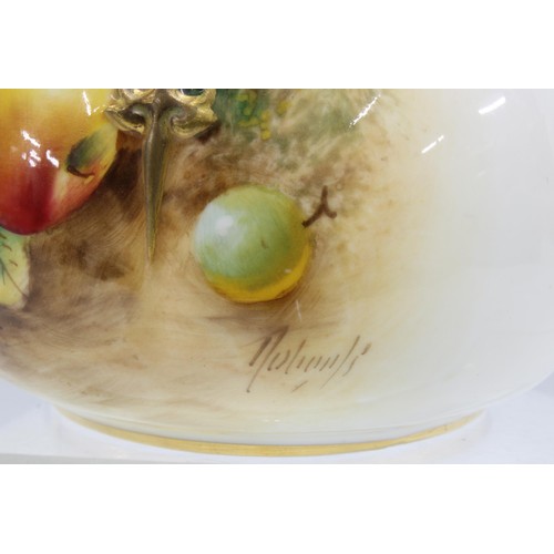 133 - Royal Worcester pot pourri jar and cover, handpainted with fruit and signed Roberts,  12 x 9cm.