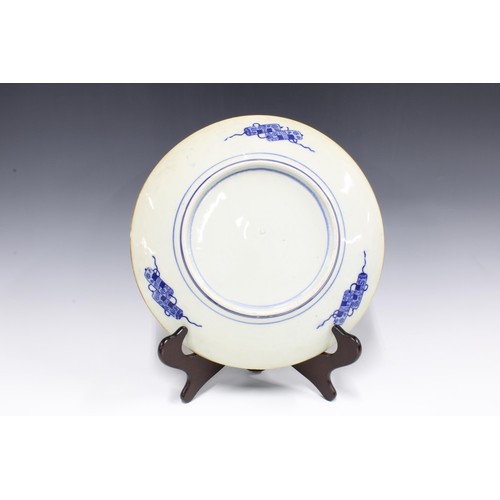 447 - 18th century Chinese blue and white plate, octagonal,  (restored, with losses) together with a large... 