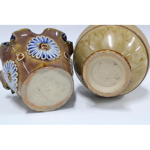 101 - Doulton Lambeth Art Nouveau pottery bowl and a Royal Doulton stoneware ewer, model 7406, 24cm,  (2)