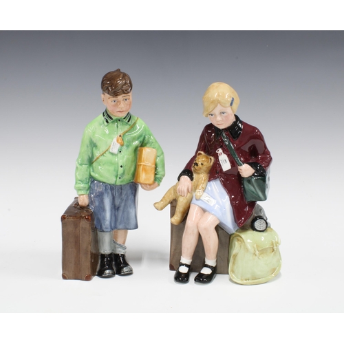 111 - Two Royal Doulton figures, 'The Boy Evacuee' HN3202 No 8267, and 'The Girl Evacuee' HN3203 No. 9185,... 