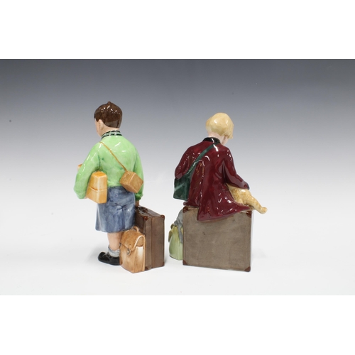 111 - Two Royal Doulton figures, 'The Boy Evacuee' HN3202 No 8267, and 'The Girl Evacuee' HN3203 No. 9185,... 