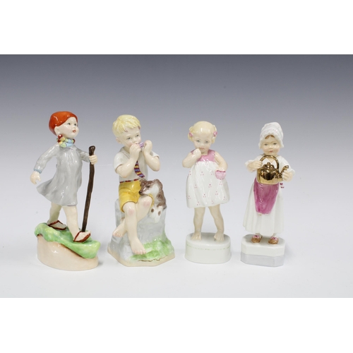 118 - Four Royal Worcester figures, including 'Thursday's child has far to go' 3260, 'Polly put the kettle... 