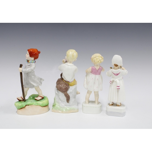 118 - Four Royal Worcester figures, including 'Thursday's child has far to go' 3260, 'Polly put the kettle... 