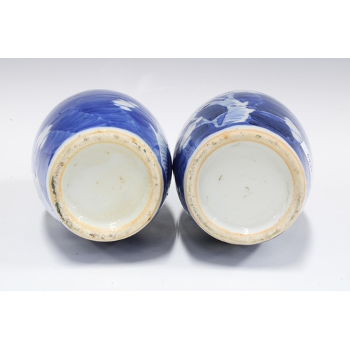 129 - Pair of Chinese blue and white prunus vases, 20cm
