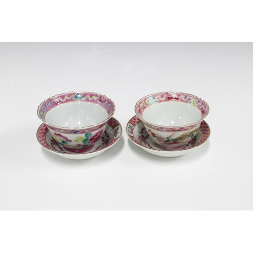 135 - Two Chinese famille rose tea bowls with saucers, 6cm tall (4)