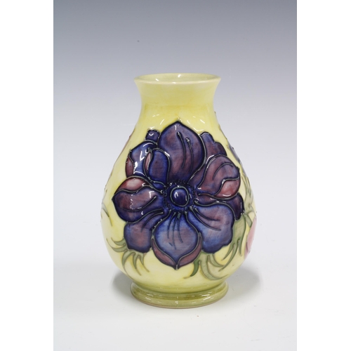 136 - Moorcroft Anemone pattern vase, yellow ground, with impressed marks, 13cm