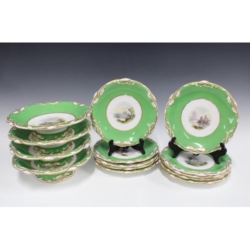 138 - Late 19th / early 20th century porcelain dessert service comprising a set of ten green plates with p... 