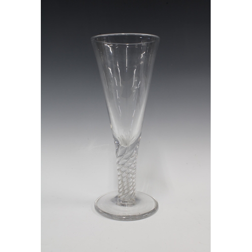 139 - A large wine glass with funnel bowl and air twisted stem, 30cm