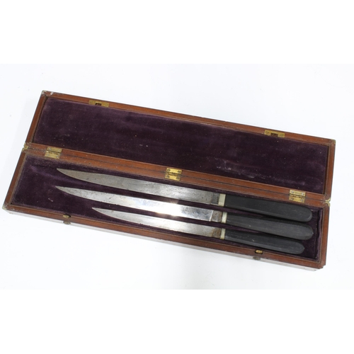 148 - 19th Century brass bound mahogany cased set of Edinburgh Surgeon knives, containing a graduates set ... 