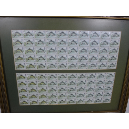 154 - A group of three sets of fish stamps to include Trout 26p, Perch 29p and Pike 19 1/2p, each frame co... 