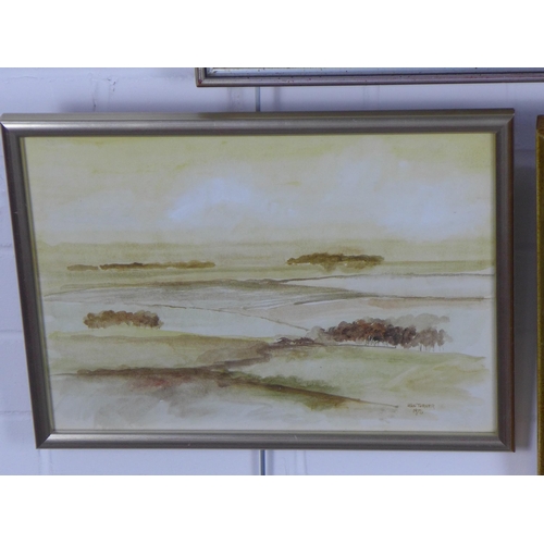 156 - A group of three watercolours by Alan Turner to include The Cheviots, Border Landscape and Yellow La... 