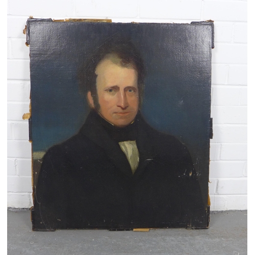 171 - British School, oil on canvas head and shoulders portrait of a gent, apparently unsigned, on a stret... 
