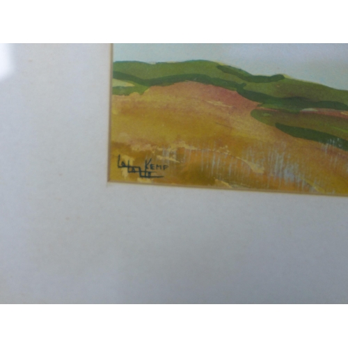 181 - Odette Kemp, 'Eddrachillis Bay' mixed media, signed and framed under glass, 34 x 13cm