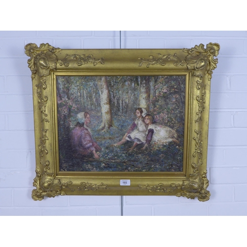 193 - Naïve School, oil on board, moulded gilt frame, size overall 71 x 60cm