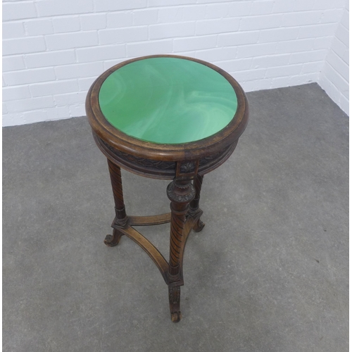 208 - Late 19th / early 20th century Scottish carved jardinière stand, circular green glass top, 70 x 36cm... 