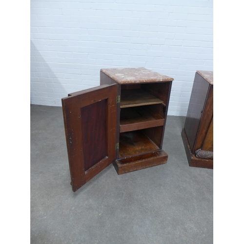 210 - Pair of William IV marble topped mahogany pedestal cupboards, 49 x 78 x 61cm. (2)