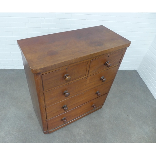 215 - Victorian mahogany chest with two short and three long drawers, on plinth base with bun handles, , 9... 