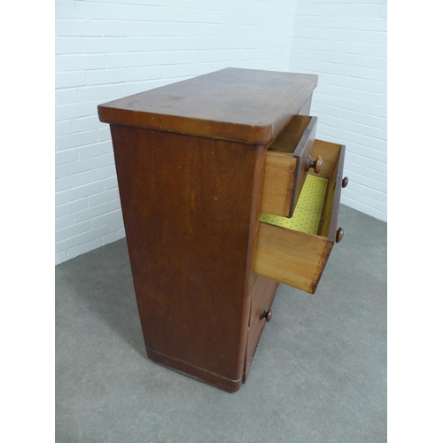 215 - Victorian mahogany chest with two short and three long drawers, on plinth base with bun handles, , 9... 