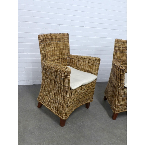 222 - Pair of modern wicker armchairs, with loose cushion seats 64 x 93 x 46cm. (2)