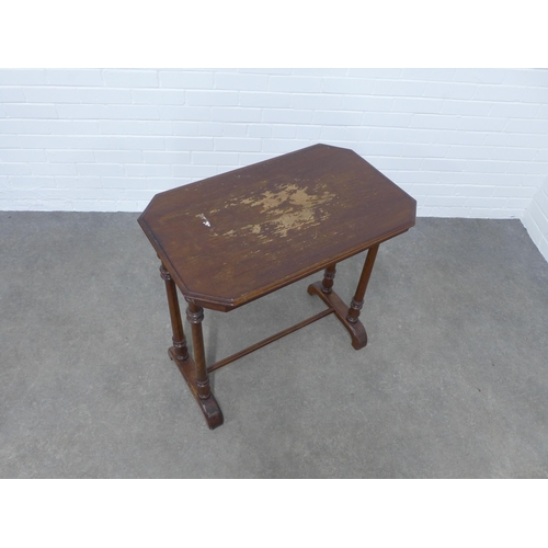 227 - Mahogany side table, rectangular top on twin baluster supports,  76 x 75 x 47cm.