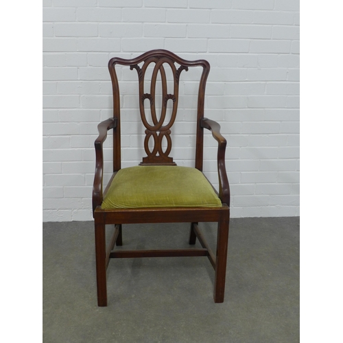 268 - Mahogany Chippendale style open armchair with slip in seat, 57 x 104 x 48cm.