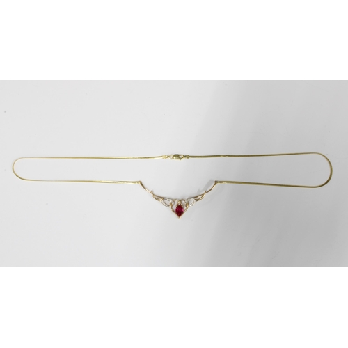 27 - 9ct gold ruby and diamond necklace, stamped 375
