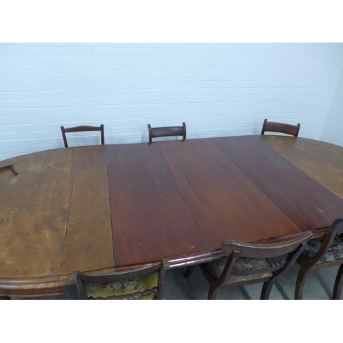 281 - Late 19th century mahogany extending dining table and 8 various chairs, 338 x 74 x 139cm (9)