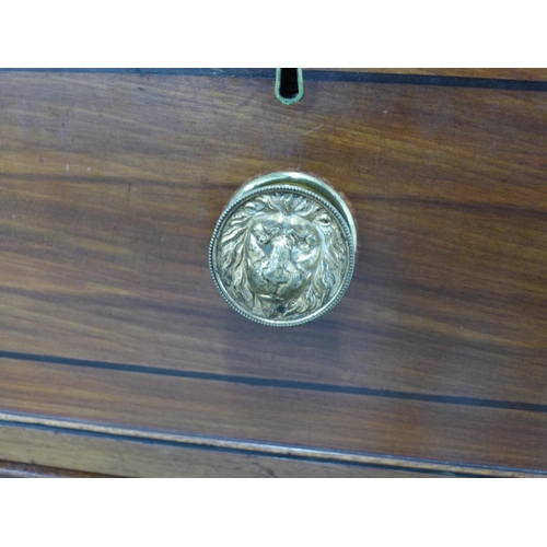 282 - Georgian mahogany linen press, stepped pediment above a pair of flame veneered doors, internal brass... 