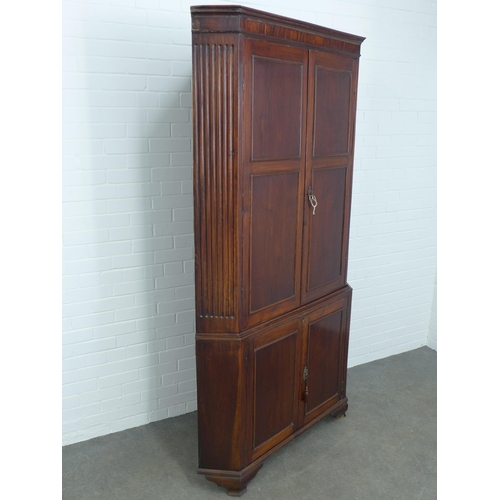 283 - Mahogany corner cupboard, floor standing and of large proportions, with painted shelves to the inter... 