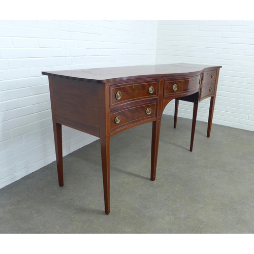 288 - Mahogany & satin inlaid serpentine sideboard, long proportions, with five drawers and raised on squa... 