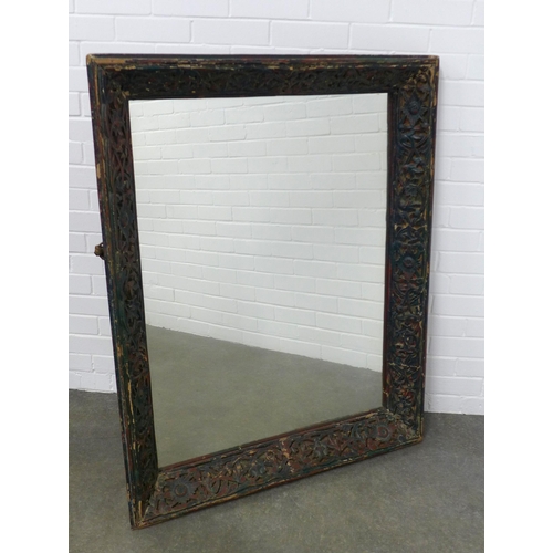 295 - Large wall mirror, painted foliate frame with a rectangular glass plate, 95 x 120 x 11cm.