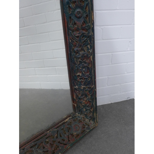 295 - Large wall mirror, painted foliate frame with a rectangular glass plate, 95 x 120 x 11cm.