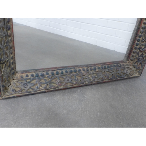 296 - Large wall mirror, painted foliate frame with a rectangular glass plate, 95 x 120 x 11cm.