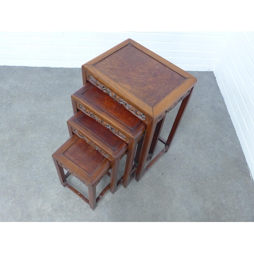 298 - Nest of four chinoiserie hardwood tables, 46 x 69 x 34cm. (4)