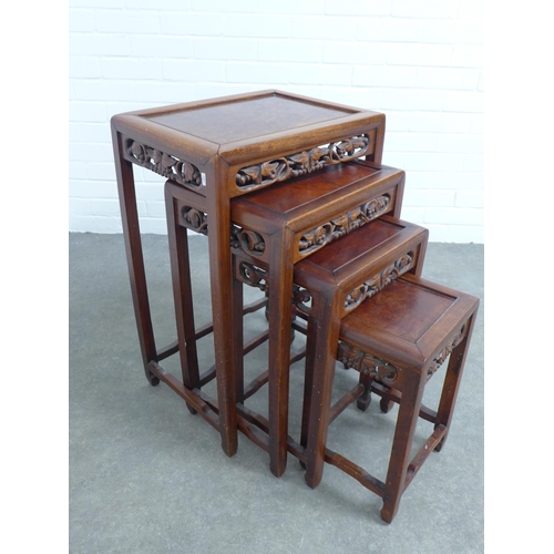 298 - Nest of four chinoiserie hardwood tables, 46 x 69 x 34cm. (4)