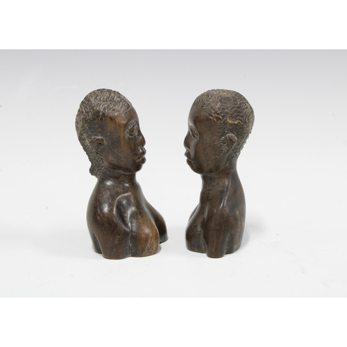 337 - A pair of Nigerian miniature carved wood head and shoulder busts (2) 10cm.