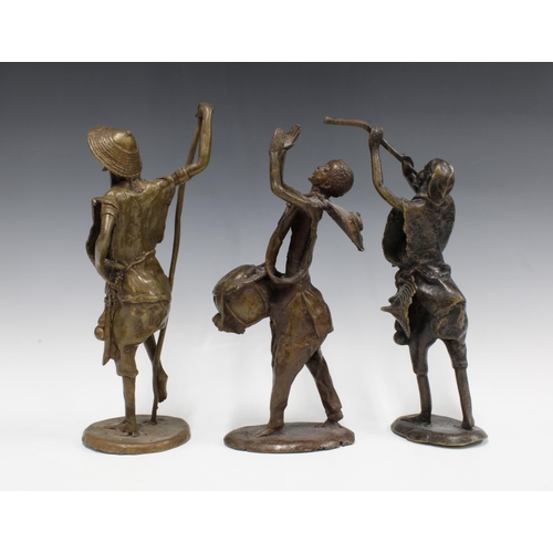380 - Three Nigerian bronze figures, tallest 36cm (3)