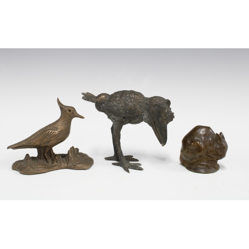 387 - Two bronze bird figures and a field mouse, tallest 10cm (3)